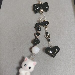 ビーズキーホルダー しろねこ キーホルダー