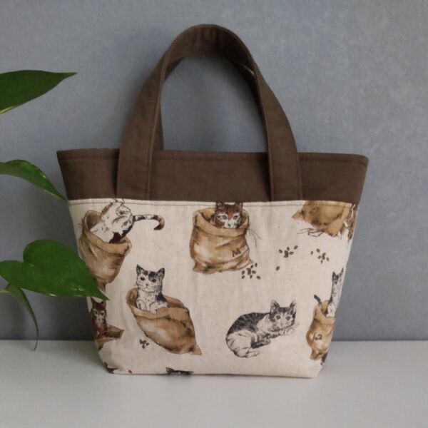 ランチバック 保温保冷 猫とコーヒー豆 トートバッグ ハンドメイド