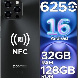 DOOGEE スマートフォン Android 16 大容量バッテリー NFC対応 ブラック