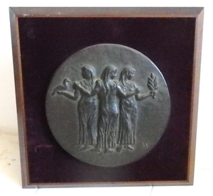  bronze sculpture relief amount Fukui three . flat peace woman image 