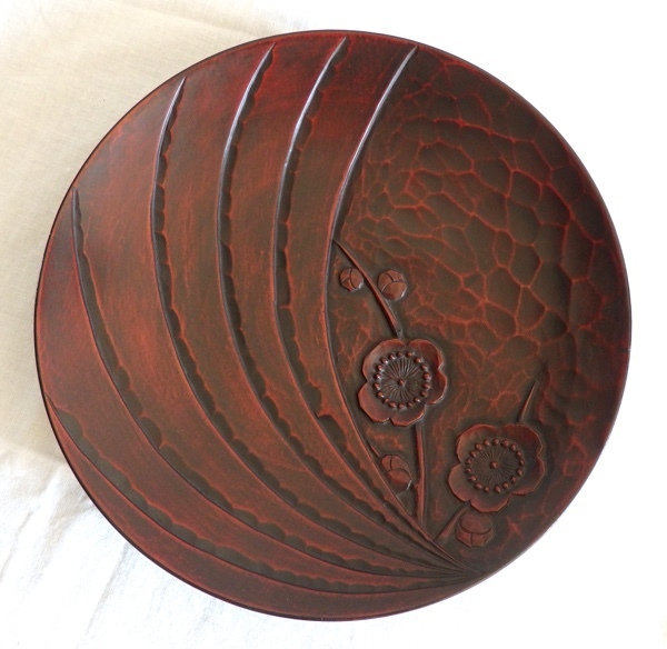 廃盤 鎌倉彫り 平皿 27cm 漆塗 木製 工芸品