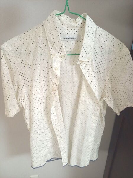 新品未使用 green label relaxing 半袖シャツ ドット 白 ホワイト ネイビー グリーンレーベルリラクシング M
