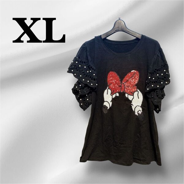 1点もの★ミニーマウス フリル袖 半袖Tシャツ 【XL】レディース 輸入古着 ヴィンテージ トップス ミニーちゃん ディズニー