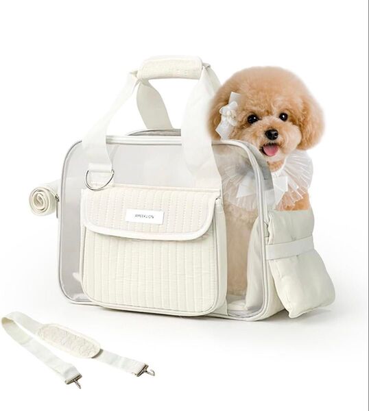 ペットキャリーバッグ 犬 猫 キャリーバッグ ペットトートバッグ 可愛い 小型犬 軽量 メッシュ 旅行 (アイボリー)