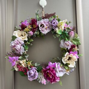 ハンドメイド リース アーティフィシャルフラワー ローズ アネモネ トルコキキョウ グリーン 大人可愛い 華やかに 32cm