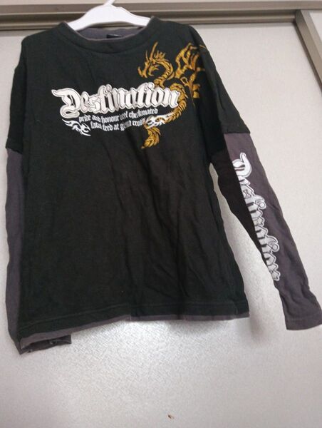 長袖Tシャツ 150 ロングTシャツ ロンT ドラゴン 龍 竜 ラメ 綿100%