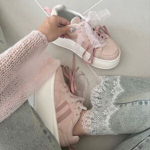 3wayプラットフォームリボンカスタム厚底スニーカー ピンク