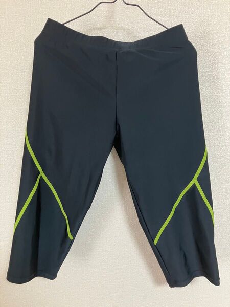 アシックスasics メンズM 黒/黄 ランニングセミロング 7分丈タイツ XX190X