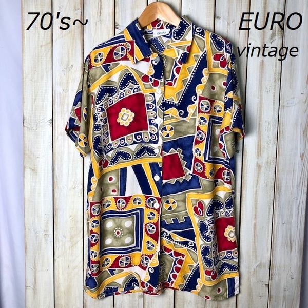 ヨーロッパ古着 70's～ ヴィンテージ レトロ 柄シャツ ブラウス 36 arido レーヨン オールド ユーロ古着 EURO ゆったりめ ユニセックス　⑧