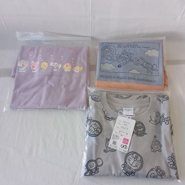 藤子不二雄90周年Tシャツ 半袖Tシャツ 3個セットまとめ売り グレーオレンジピンク ドラえもん キャラクターグッズ
