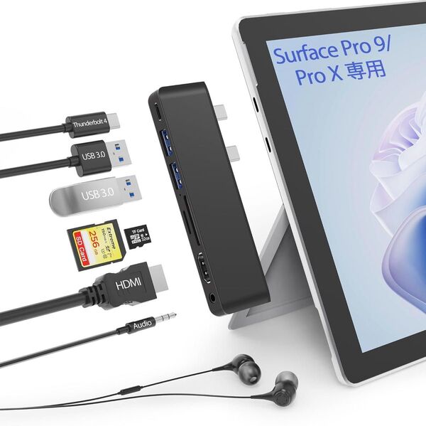 Surface Pro 9/Pro 11/Pro 10/Pro X ハブ 4K HDMI, USB-C Thunerbolt 4