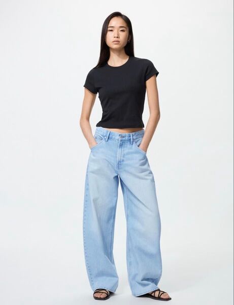 ユニクロUNIQLO バギーカーブジーンズ デニム ブルー 人気 サイズ25 ハイウエスト479000
