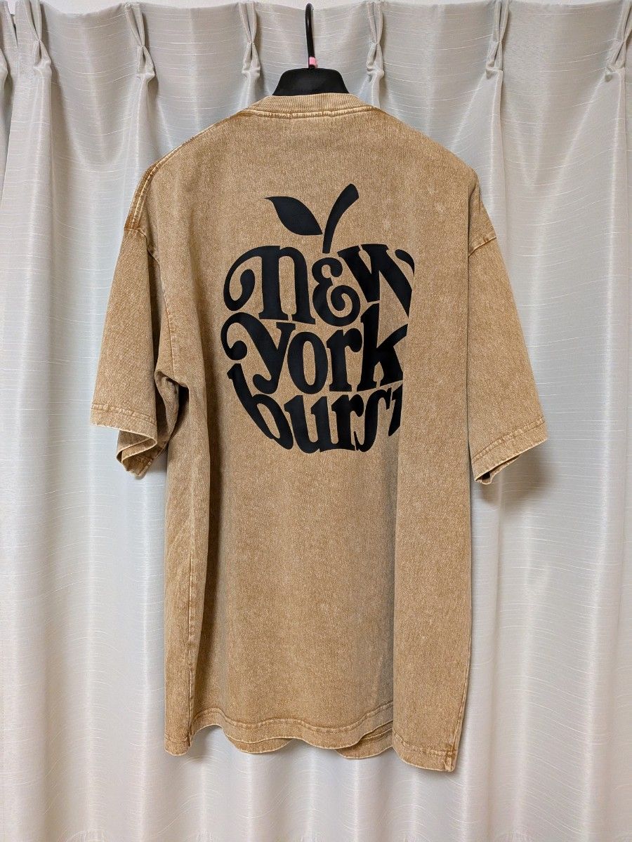 NEW YORK BURGER ロゴプリント ウォッシュ加工 半袖Tシャツ ブラウン　L