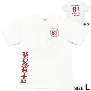 国内正規品■SUPPORT 81 NOMADS JAPAN 半袖Tシャツ 白赤 (ホワイト×レッド) L