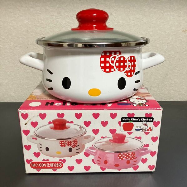 サンリオ ハローキティズキッチン両手鍋 ホーロー鍋 IH対応 16cm 1.1リットル ホワイト 未使用