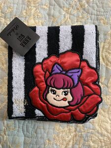 ANNA SUI アナスイ×ペコラ タオルハンカチ 薔薇 アップリケ ストライプ 未使用A