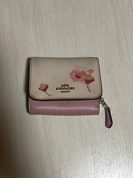 COACH 花柄 三つ折り財布 ピンク コーチ