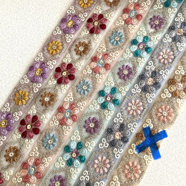 NO.223 インド刺繍リボン 1.5M×5本セット 大人気リボン