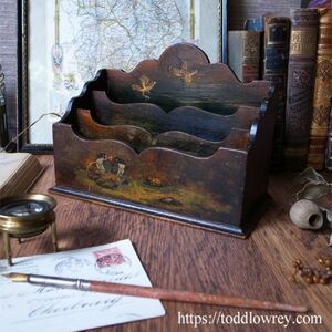 【鳥たちが棲むレターラック】イギリス アンティーク バード 状差し 木製 絵付 ハンドペイント◆◆Antique Hand Painted Bird Letter Rack