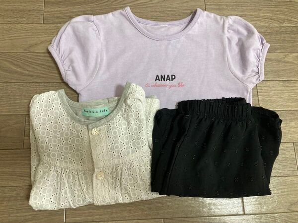 ☆3点☆アナップ カットソー サイズ120、SHEIN シーン パンツ 7Y、ハッカキッズ サイズ110