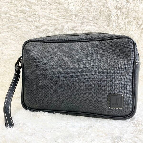 美品 ダンヒル ロゴ クラッチバッグ セカンドバッグ pvc レザー ブラック DUNHILL PVC レザー 革 ヴィンテージ