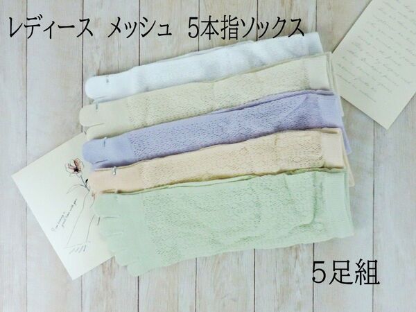 レディース メッシュ 5本指 ソックス 5足組 22~25cm
