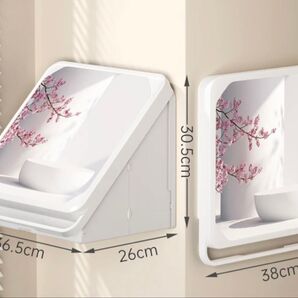 浴室壁画衣類折りたたみ収納ボックス 防水 吊り下げ式収納 パンチ不要 壁取り収納キャビネット 装飾収納 省スペース (花)