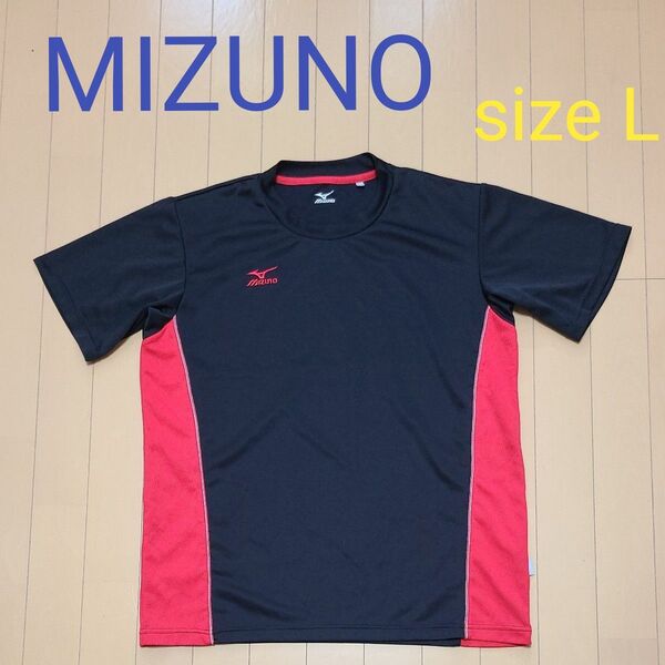 MIZUNO ミズノ メンズ 半袖 Tシャツ L ブラック×レッド トレーニング ランニングウェア ウォーキング