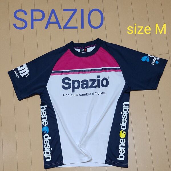 SPAZIO スパッツィオ 半袖 プラクティスシャツ Mサイズ ネイビー×ホワイト・ピンク サッカー・フットサル 練習着