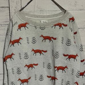 L・ASOUL 白スウェット アニマル柄 キツネ狐 ロンT 裏起毛