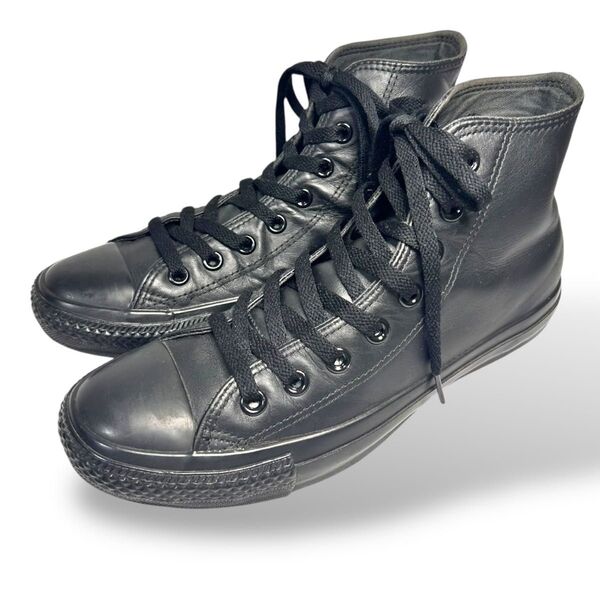 コンバース オールスターハイ レザー BLACK MONOCHROME 25.5 ハイカットスニーカー ブラック ALL STAR