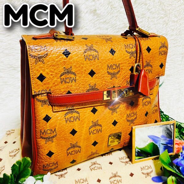 激レア●MCM●エムシーエム●ハンドバッグ●手鏡付き●南京錠●ヴィセトス柄●ハイブランド●ヴィンテージ●手提げ●総柄●本革●