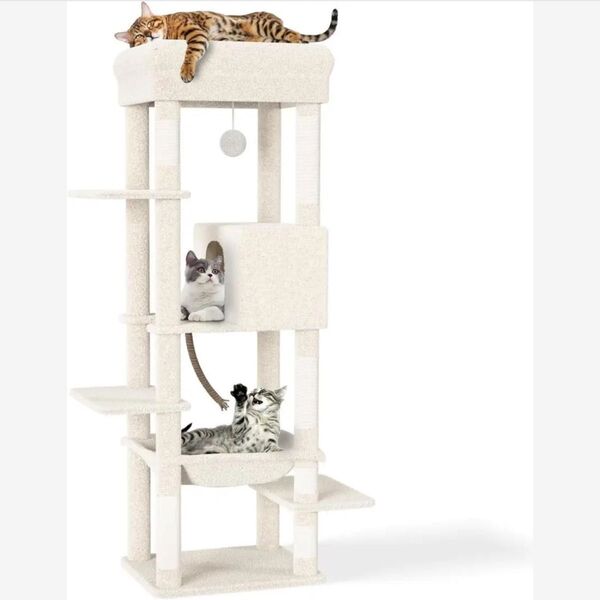 キャットタワー スリム 据え置き ハンモック キャットハウス 大型猫用 爪とぎ 多頭飼い 人気 猫タワー キャットステップ