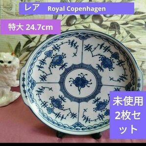 画像の大皿は、ロイヤル・コペンハーゲンの代表的なシリーズである「ブルーフルーテッド」に似た、手描きのコバルトブルーの絵柄が特徴です