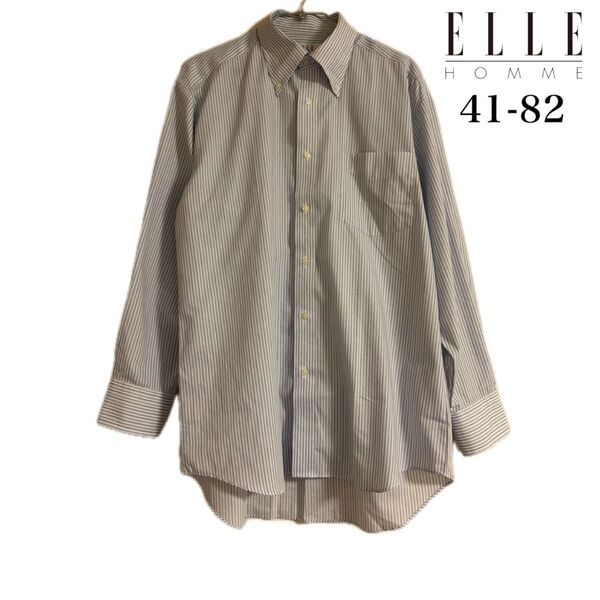ELLE HOMME エルオム ワイシャツ 長袖シャツ ストライプ ビジネス ブルー ボタンダウン シャツ 41-82
