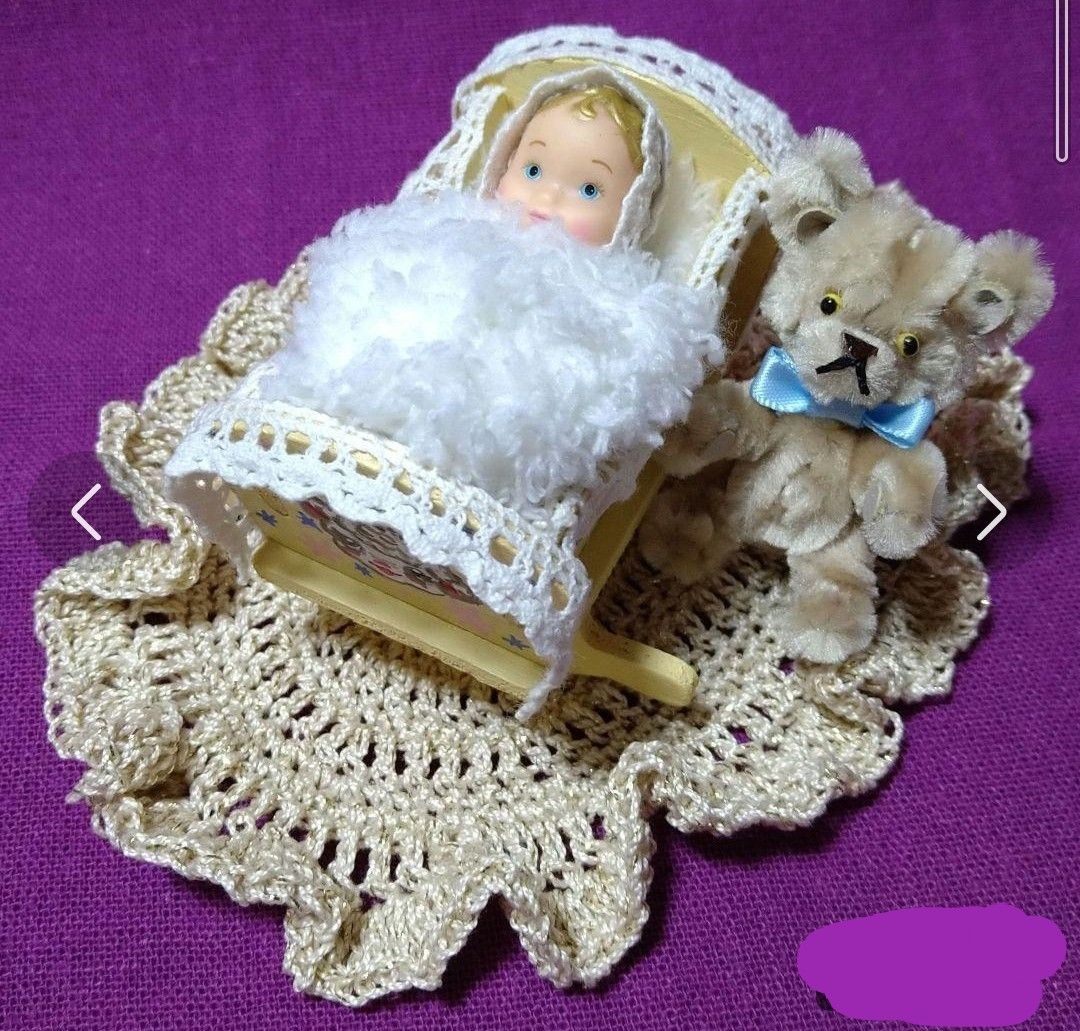 お値下げ中～！　ベビー＆テディベア　ミニチュア　ベビードール　モールアート　ベビーベッド　赤ちゃん　くま　ハンドメイド　