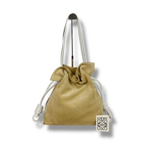 ロエベ LOEWE フラメンコノット ワンショルダーバッグ スエード レザー 巾着型 ドローストリング ベージュ