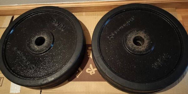 送料込!Strongerウエイト10kgラバー付き2枚セット 合計20kg ダンベル ダンベルプレート