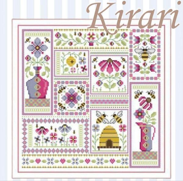 刺繍作成キット ミツバチと花畑 14CT図面印刷あり 初心者 クロスステッチ