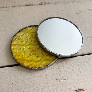  original miscellaneous goods stain do glass. hand mirror . one hand-mirror mirror mirror yellow color 