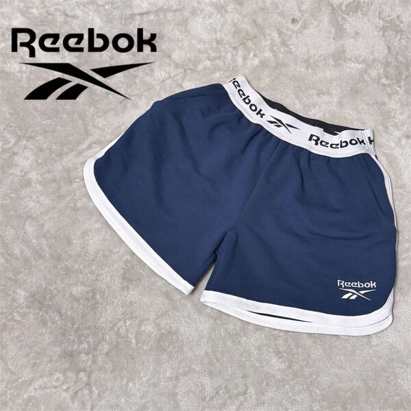 【しまむら購入品】Reebok風 ショートパンツ レディース ネイビー Mサイズ相当 ロゴゴム スポーツ ルームウェア
