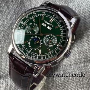 【新品未使用】自動巻き 腕時計グリーン文字盤ブラウンレザーベルトサファイアガラスビジネスウォッチ機械式防水