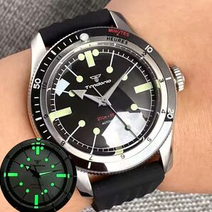 【新品未使用】自動巻き腕時計ダイバー防水200 黒文字盤ビジネスウォッチ機械式サファイアガラスnh35