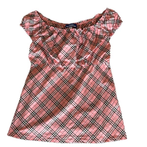 BURBERRY BLUE LABEL チェック柄オフショルダートップス