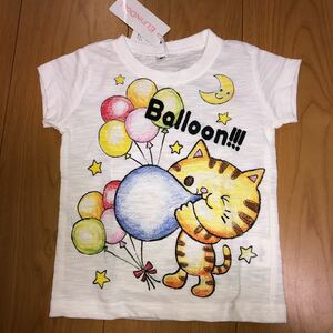 新品 ELFIN DOLL 猫・風船柄 半袖Tシャツ 80㎝ 白色