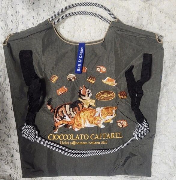 ネコ 刺繍バッグ エコバッグ ◆ダークグレー◆トートバック◆ショルダーストラップ付き【新品・未使用】