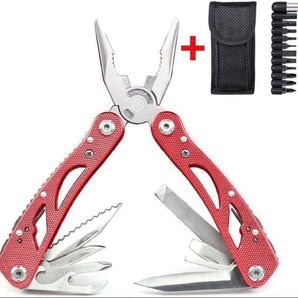 多機能ペンチ レッド 8 in 1アウトドア 多機能ツール 折りたたみペンチ ドライバー交換キット DIY 登山 キャンプ