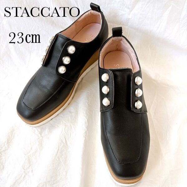 STACCATO スタッカート メイジーパールプラットフォーム 黒 厚底 23㎝