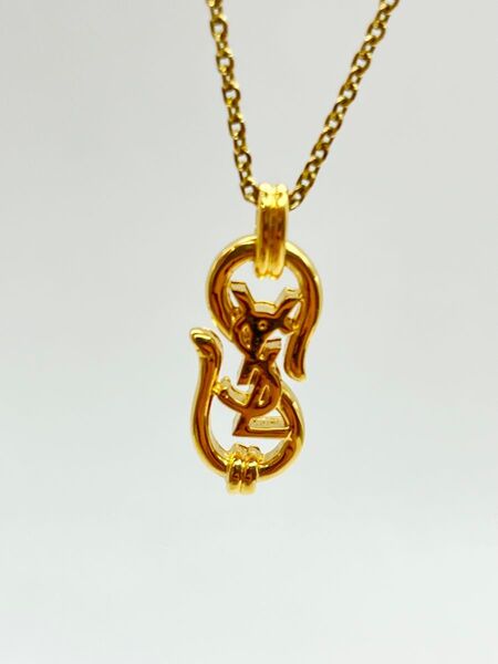 【美品】Yves Saint Laurent イヴ・サンローラン ヴィンテージ ネックレス YSL ロゴ ゴールド