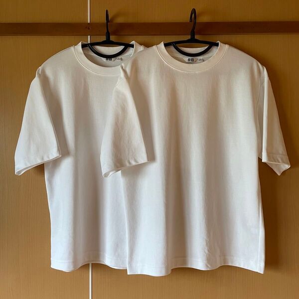 UNIQLO エアリズムコットンオーバーサイズTシャツ/5分袖 ホワイト S 2枚セット ユニクロ